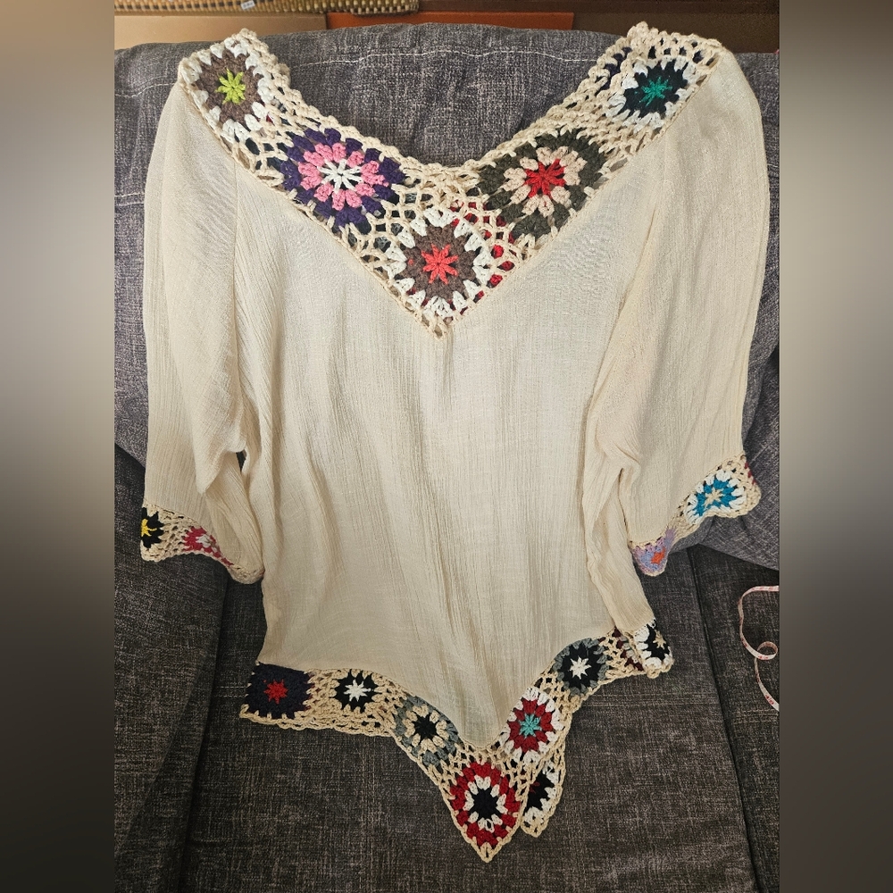 Funky Vneck Boho Crochet Top. 19ptp